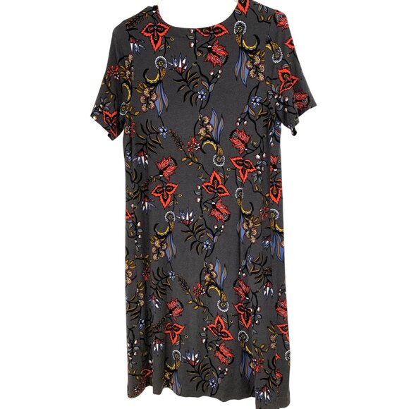 Loft Petite Gray Floral Short Sleeve A-Line Shirt Dress MP RAA10419 GUC - Picture 7 of 7